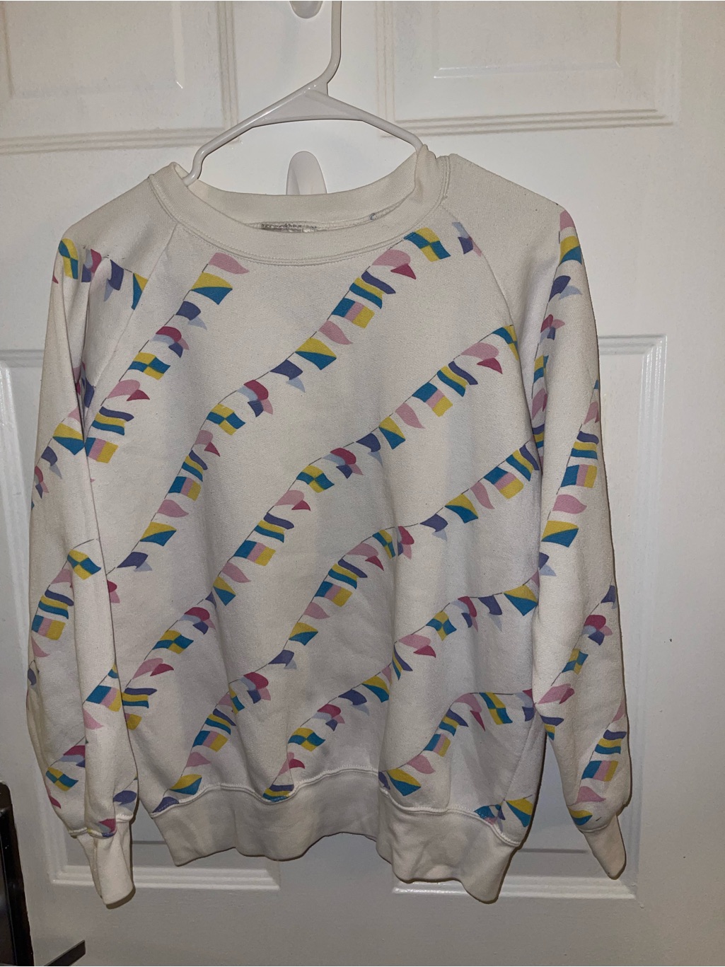 Vintage Winning Ways Crewneck Sweatshirt W/ Colorful Flag Stripe Print - Large